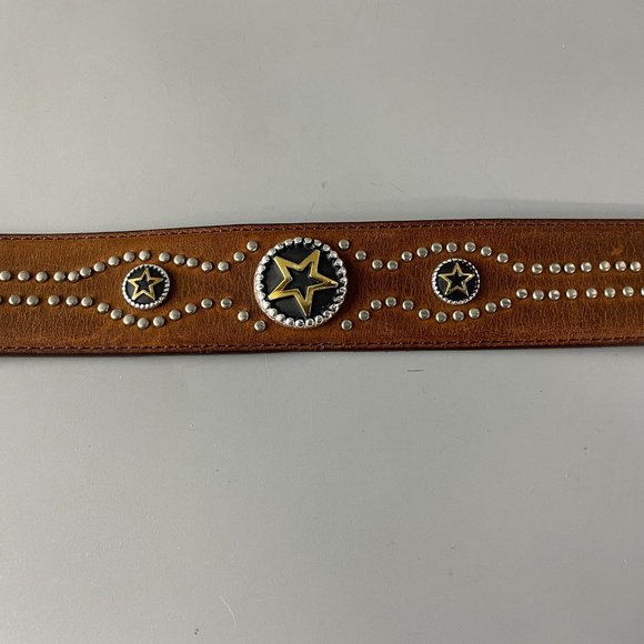Tony Lama Brown Leather Silver-tone Studded Belt, Size 38 - Picture 12 of 13